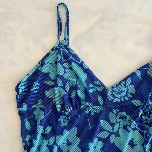 Blue Floral Hawaiian Spaghetti Strap Tank Top - Picture 3 of 5